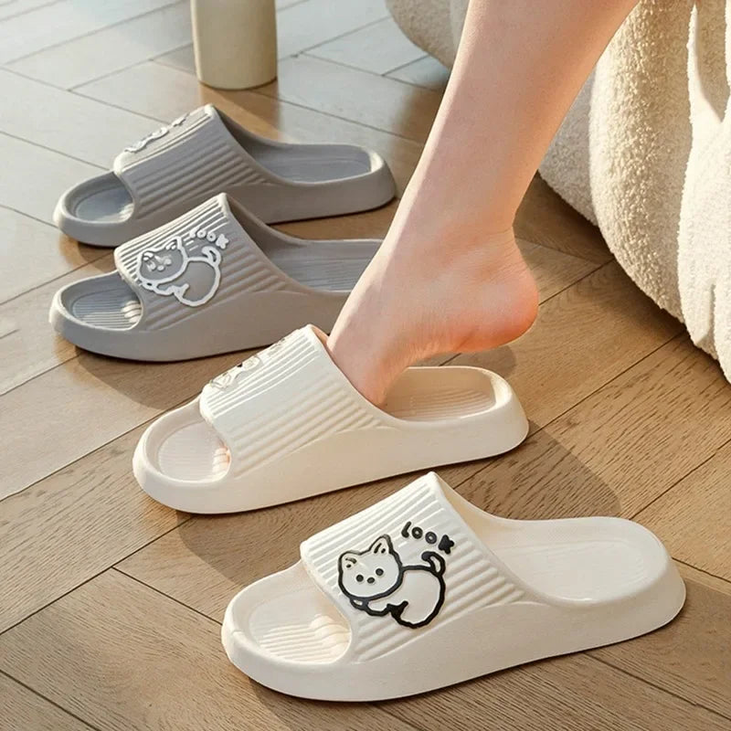 Chinelos Femininos Plataforma,  estampa de gatinho, antiderrapante