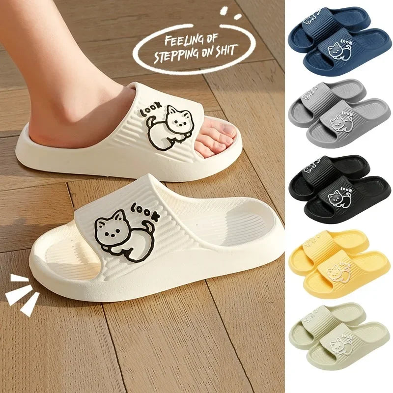Chinelos Femininos Plataforma,  estampa de gatinho, antiderrapante