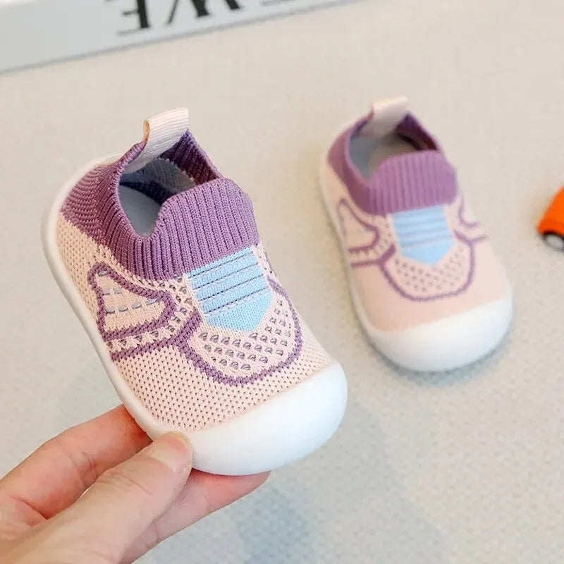 Sapatos de caminhada para bebês com sola macia e antiderrapantes