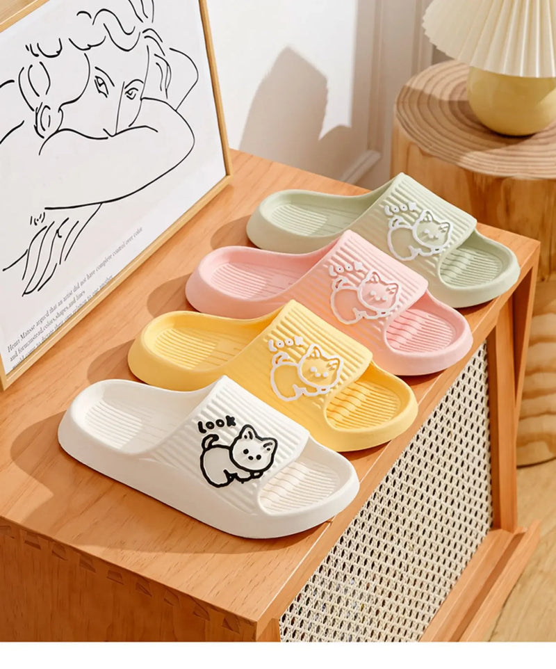 Chinelos Femininos Plataforma,  estampa de gatinho, antiderrapante