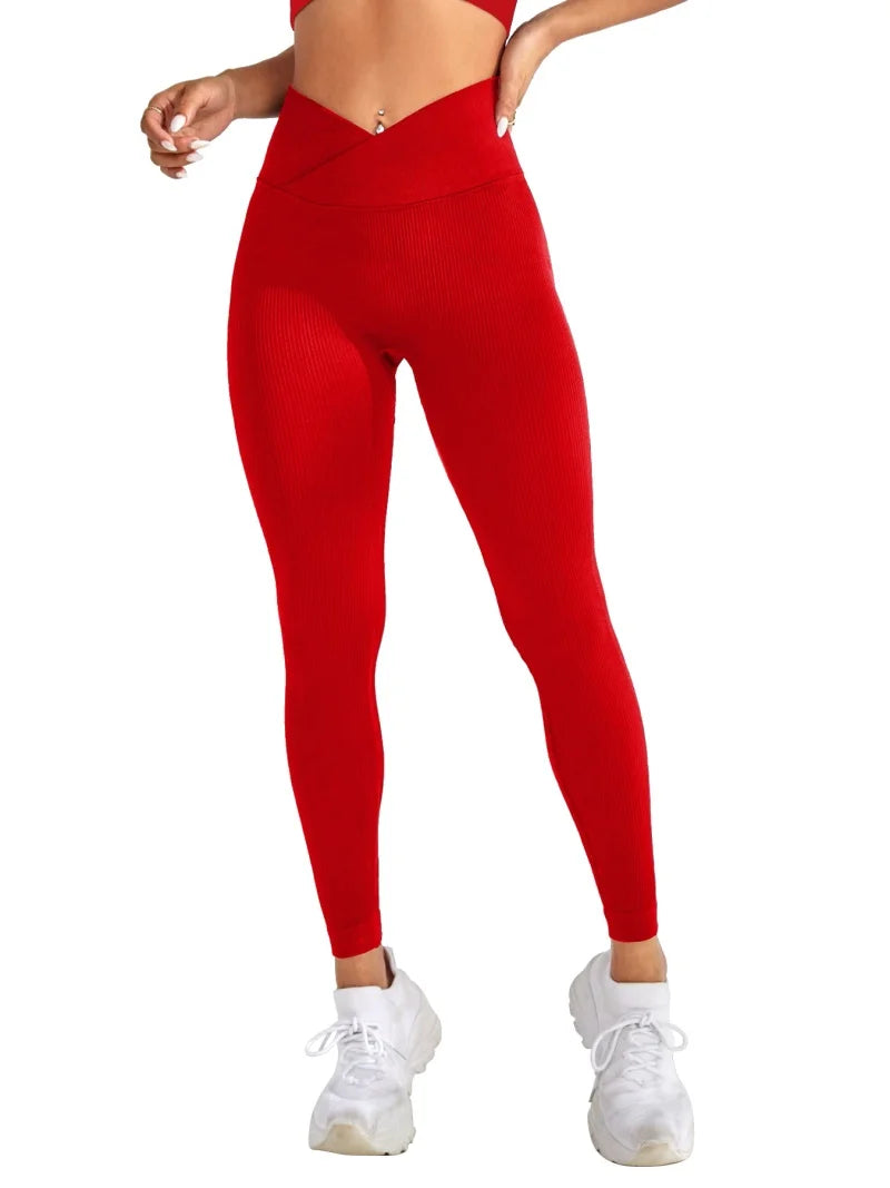 Calça legging esportiva feminina cintura V elástica pêssego fitness com quadris elevados