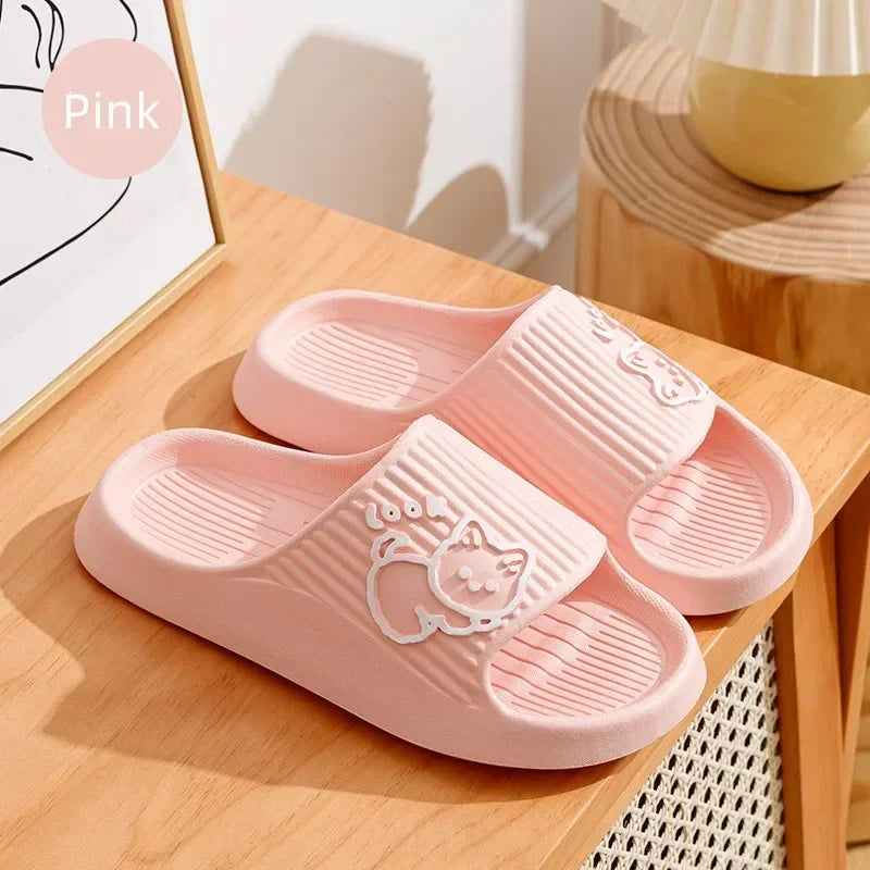 Chinelos Femininos Plataforma,  estampa de gatinho, antiderrapante