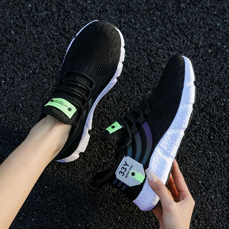 Tênis esportivos casuais masculinos, tênis leves e respiráveis, de malha preta, para corrida, atlético, para caminhada.
