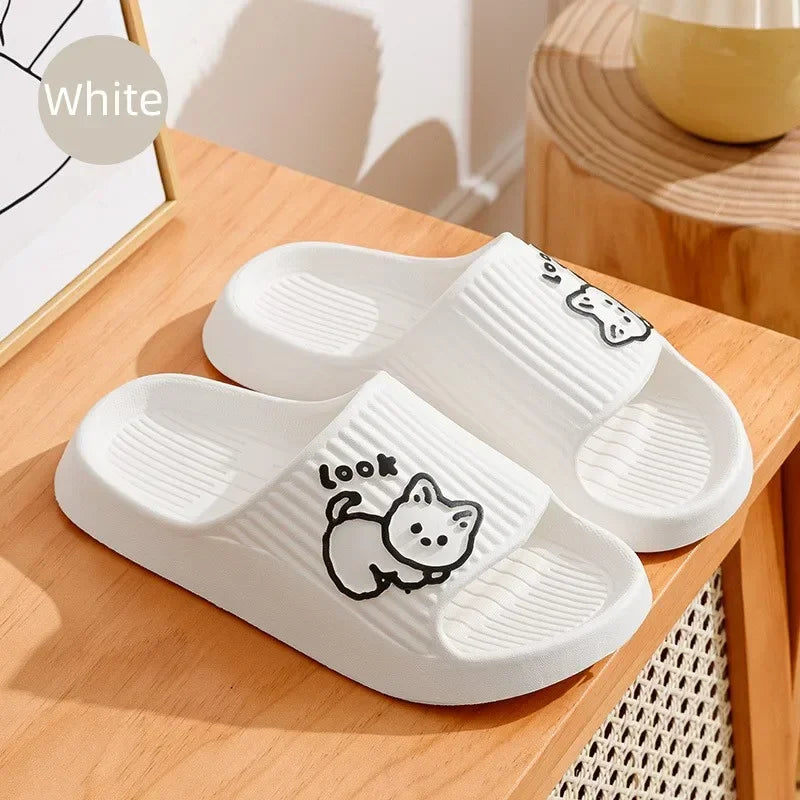 Chinelos Femininos Plataforma,  estampa de gatinho, antiderrapante
