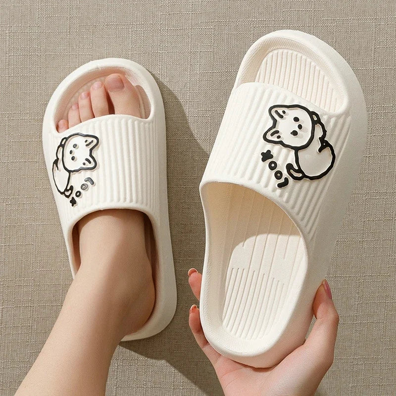 Chinelos Femininos Plataforma,  estampa de gatinho, antiderrapante
