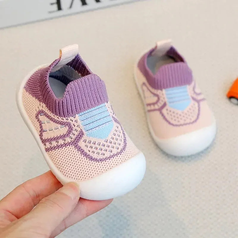 Sapatos de caminhada para bebês com sola macia e antiderrapantes