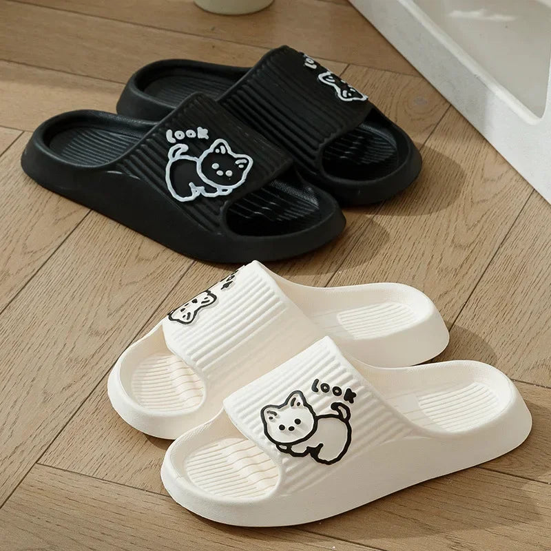 Chinelos Femininos Plataforma,  estampa de gatinho, antiderrapante