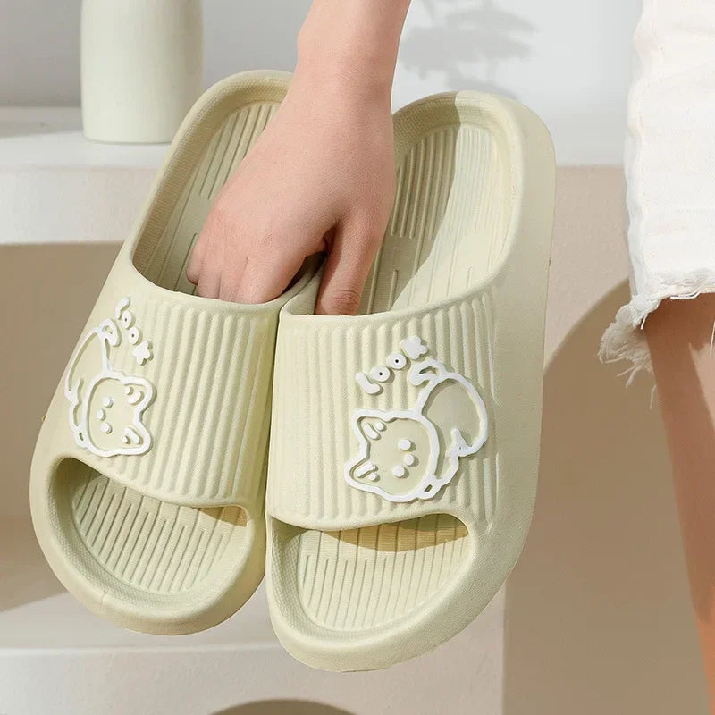 Chinelos Femininos Plataforma,  estampa de gatinho, antiderrapante