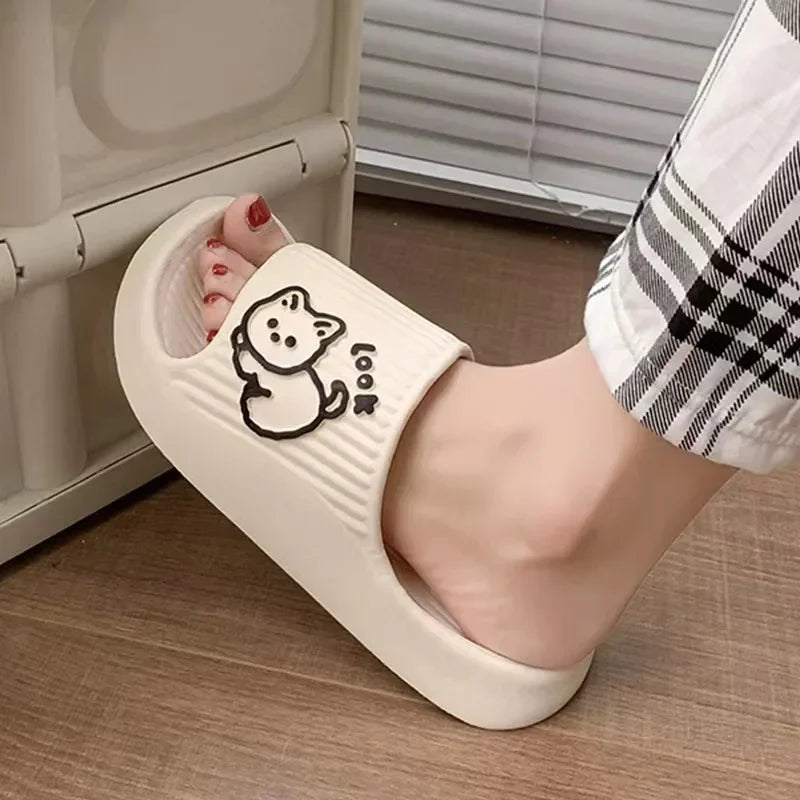 Chinelos Femininos Plataforma,  estampa de gatinho, antiderrapante