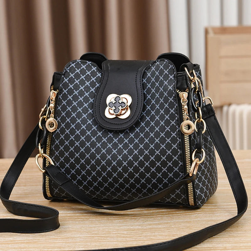 Nova bolsa feminina de luxo com design de ombro tipo balde