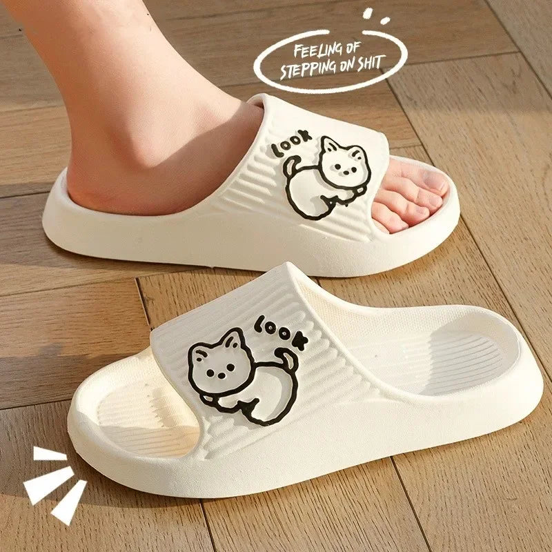 Chinelos Femininos Plataforma,  estampa de gatinho, antiderrapante