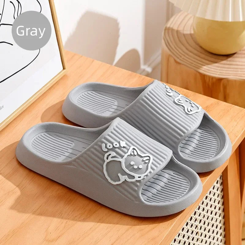 Chinelos Femininos Plataforma,  estampa de gatinho, antiderrapante