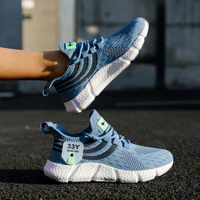 Tênis esportivos casuais masculinos, tênis leves e respiráveis, de malha preta, para corrida, atlético, para caminhada.